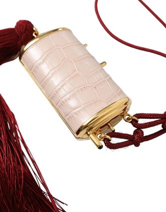 Dolce & Gabbana Womens Pink Exotic Leather Mini Mirror Tassel Makeup Bag