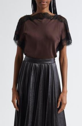 A.L.C. Luna Lace Trim Satin Top in Cocoa/Black at Nordstrom Rack, Size 00