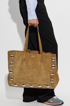 Valentino Garavani Suede Bag With Studs, Mens, Beige