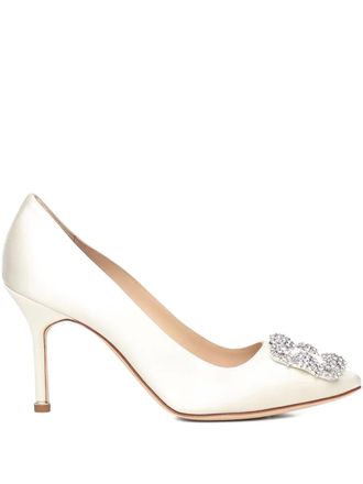 Manolo Blahnik crystal-embellished heel pumps - White