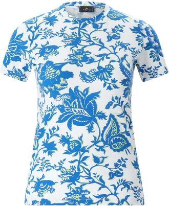 Etro T-shirt met ronde hals - Dames - T-shirts - Blauw - S - Katoen - Tops
