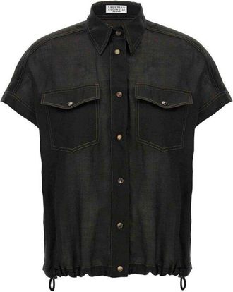 Brunello Cucinelli Black Relaxed Linen Shirt, Size X-Small