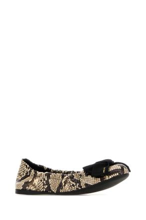 Prada Womens Printed Leather Ballerinas Roccia Ballerine Flat Shoes