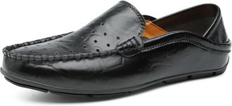 Generic Mens Loafers Shoes Perforated Breathable Genuine Leather Round Toe Lightweight Anti-Slip Comfortable Flexible Resistant Prom Classic Slip On(Black,7.5