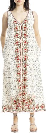 Max Studio V-Neck Linen-Blend Maxi Dress