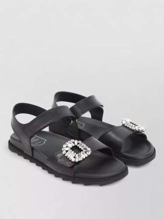 Roger Vivier leather crystal-embellished slides