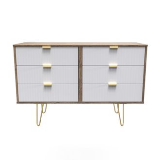 Welcome Furniture Breda Ready Assembled 6 Drawer Wide Chest in White Matt & Vintage Oak - Welcome Furniture | TJ Hughes