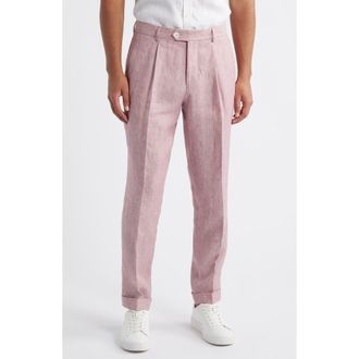 BOSS Peet Pleated Linen Dress Pants in Dark Pink at Nordstrom Rack, Size 34 X R