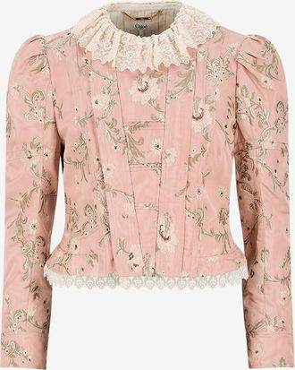 Chlo&eacute; Schmale Jacke aus gebl&uuml;mtem Taft-Jacquard und Spitze