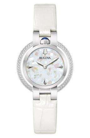 Bulova Rubaiyat Sapphire Leather Strap Watch, 30mm in Silver-Tone at Nordstrom