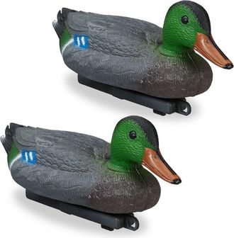 Relaxdays 10x Pond Duck, Swimming Drake, Decoy Duck, Plastic & Weatherproof, Water Feature Decoration, Garden, Multi-colour