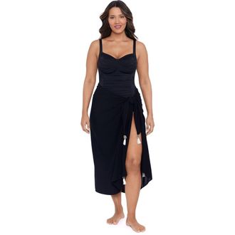 Trimshaper Adjustable Side Tie Tassel Pareo Swimsuit Coverup in Black at Nordstrom