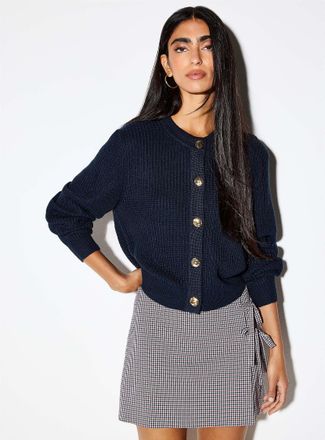 Icone Womens Embossed golden buttons shaker-rib Cardigan Sweater