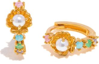 Girls Crew Saltwater Faux Pearl Hoop Earrings in Gold at Nordstrom