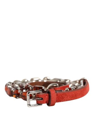 Dolce & Gabbana Velvet Crystals Chain Embellished Belt - Red