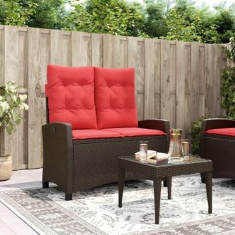 vidaXL Reclining Garden Bench with Cushions Brown Poly Rattan vidaXL