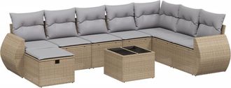vidaXL Juego De Sof&aacute;s Jard&iacute;n Con Cojines Beige Mezcla 9 Pzas Rat&aacute;n Pe Vidaxl