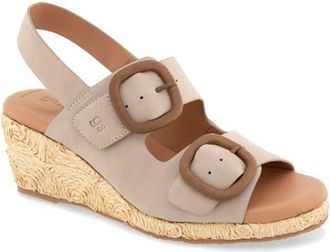 Gentle Souls Greca Raffia Slingback Platform Wedge Sandal in Mushroom Nubuck at Nordstrom, Size 6.5