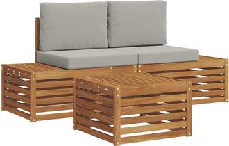 vidaXL Conjunto De Sof&aacute;s De Exterior Con Coj&iacute;n Gris Natural Y Claro Vidaxl