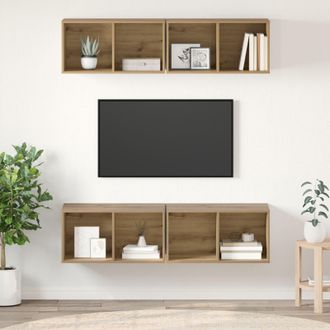 Berkfield Home Wall TV Cabinet with Shelf Wall-mounted with Storage 4 pcs Artisan oak 37 x 37 x 72 cm in Brown
