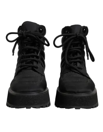 Dolce & Gabbana Black Padded Mid Calf Lace Up Boots Mens Shoes