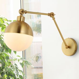 Jonathan Y Designs Alba 8 1-Light Mid-Century Modern Arm-Adjustable Iron/Glass LED Sconce