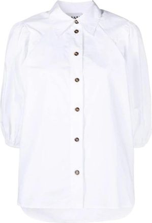 Ganni Casual Katoenen Overhemd - Dames - Overhemden - Wit - S/M - Katoen - Overhemden