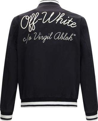 Off-white Mens Script Cotgab Souvenir Varsity Jacket Black - White Outer: Cotton; Inner: Viscose