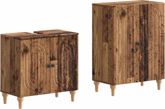 vidaXL Juego De Gabinete De Ba&ntilde;o De 2 Piezas Alkmaar Madera Envejecida Vidaxl