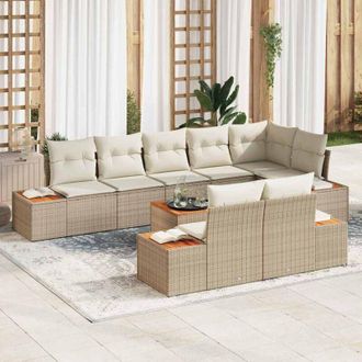 vidaXL Conjunto De Sof&aacute; De Jard&iacute;n 9 Pcs Beige Rat&aacute;n Sint&eacute;tico Vidaxl