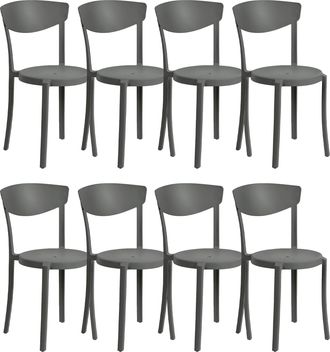 Beliani Conjunto De 8 Sillas De Comedor Gris Oscuro Polipropileno Ligero Resistente Vieste