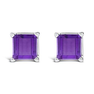 House of Brilliance 14K White Gold 5x5MM Princess Cut Purple Amethyst Solitaire Stud Earrings