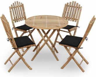 vidaXL Vidaxl - Set De Comedor Exterior Plegable 5 Piezas Con Cojines Bamb&uacute;