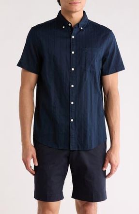 Original Penguin Tonal Stripe Short Sleeve Dobby Button-Up Shirt in Dark Sapphire at Nordstrom Rack, Size Xx-Large