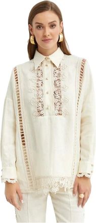 Zimmermann Illuminate Blouse - Dames - Overhemden - Beige - S - Katoen - Overhemden