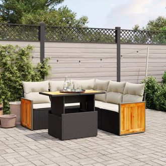 vidaXL Set De Sof&aacute;s De Jard&iacute;n 6 Piezas Y Cojines Rat&aacute;n Sint&eacute;tico Negro Vidaxl
