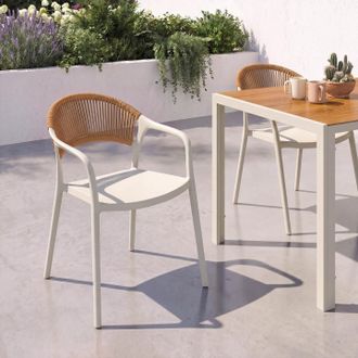 IDMarket Lote De 4 Sillas De Jard&iacute;n Apilables De Polipropileno Y Cuerda Beige Odelia