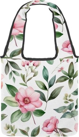 Generic Floral with Leaves Reversible Canvas Shoulder Tote - Double-Sided Print, 12oz Cotton, 27cm Drop, Fold-Flat Bag for Travel, Shopping, Street Outings