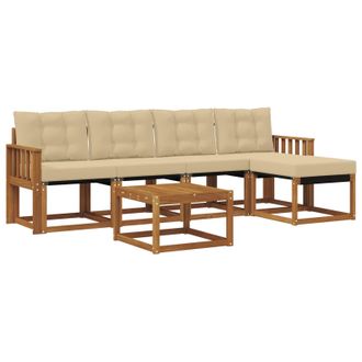 vidaXL Conjunto De Sof&aacute;s De Exterior Con Coj&iacute;n 6 Pcs Natural Y Beige Vidaxl