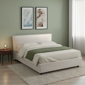 Dmora Letto Alla Francese Bronte, Sfoderabile, Contenitore Made In Italy, Dimensione Materasso 120x190 Cm, Beige