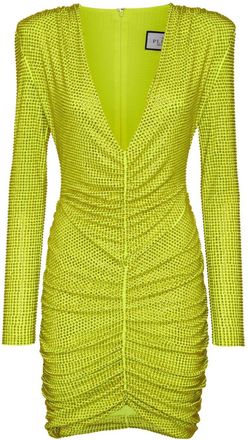 Philipp Plein rhinestone-embellished ruched mini dress - women - Polyester/Elastane - S - Yellow
