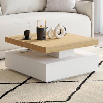 IDMarket Mesa De Centro Cuadrada Giratoria Thea 70 Cm Madera Y Blanco