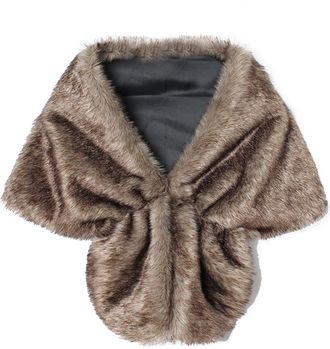 Generic Women Faux Fur Shawl Wrap Bridal Furry Cape Shawl Winter Warm Shoulder Cape Wedding Bridesmaid Soft Plush Dress Wraps Shawls Stoles (01-Coffee, One Si