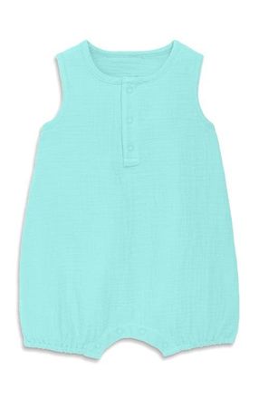 primary Baby Cotton Gauze Henley Bubble Romper in Mist at Nordstrom, Size 12-18M