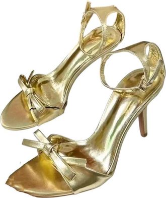 Generic Womens Elegant Bow High Heel Sandals Open Toe Ankle Strap Wedding Dress Shoes Gold