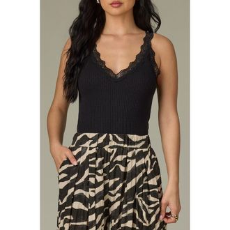 Wit & Wisdom Lace Trim Rib Camisole in Black at Nordstrom, Size X-Small