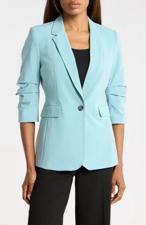 DKNY Ruched Sleeve Blazer in Cameo Blue at Nordstrom Rack, Size 16