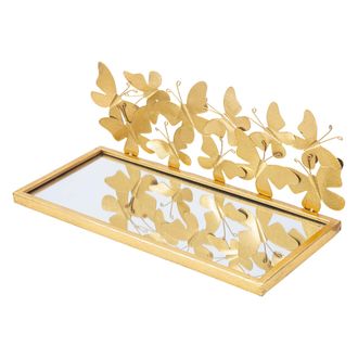 Dmora Estante Iqalui, Un Estante, Detalle Con Mariposas, Estructura De Vidrio, 43x19x17h Cm Oro