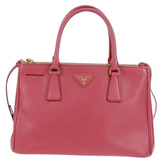 Prada Double Zip Lux Tote Saffiano Leather Pink Leather Handbag (Pre-Owned)