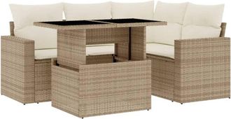 vidaXL Vidaxl - Juego De Sof&aacute;s Jard&iacute;n Con Cojines 5 Pzas Rat&aacute;n Sint&eacute;tico Beige